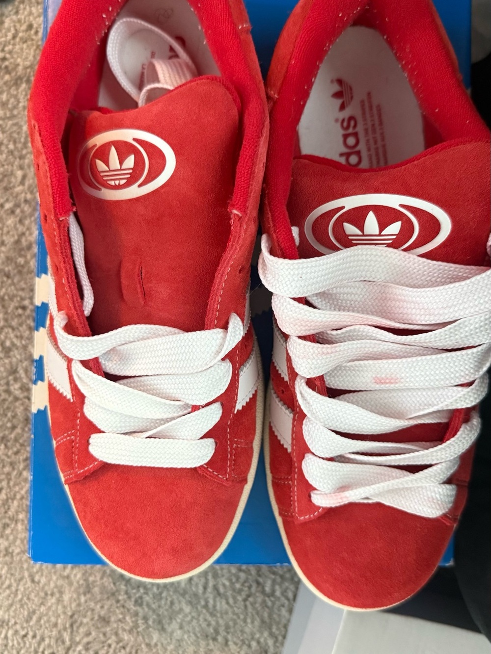 adidas Women’s Red Suede Sneakers with White Stripes